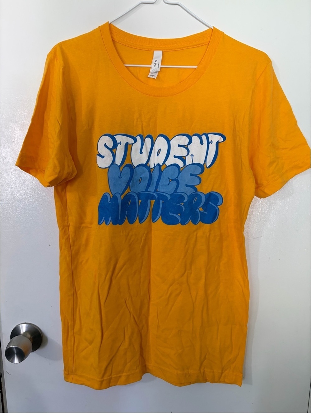 Women’s Bella Canvas Small Student Voice Matters Graphic Tee Yellow Tote12